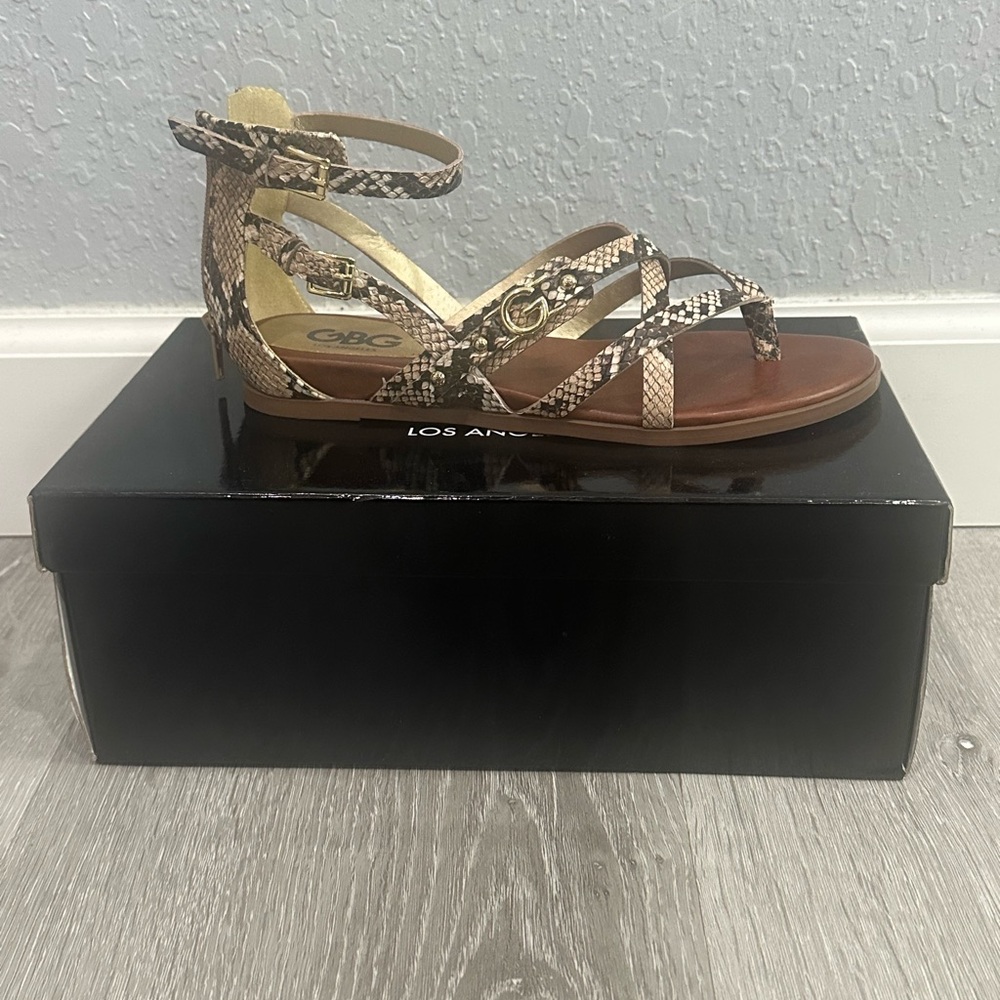 G by Guess Brown Snake Print Sandals
